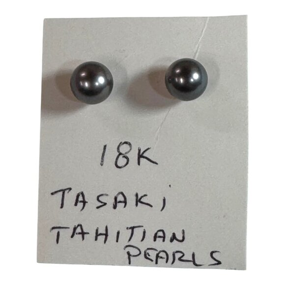 TASAKI 6mm Blue Akoya Pearl Stud Earrings 18K White Gold Vintage Tahitian - Picture 6 of 6
